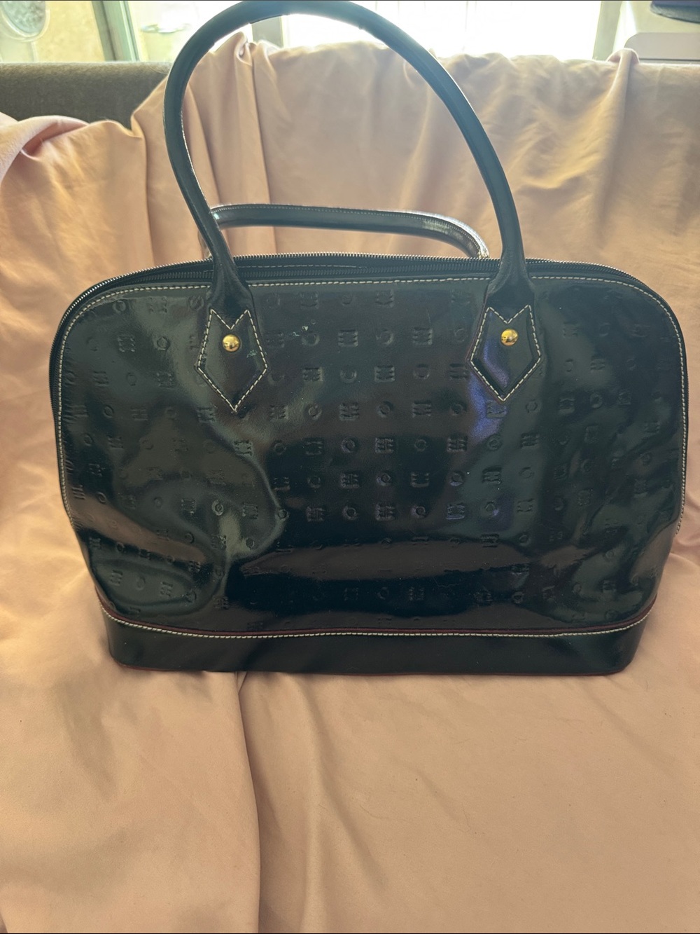 Arcadia Black Patent Dome Satchel Handbag